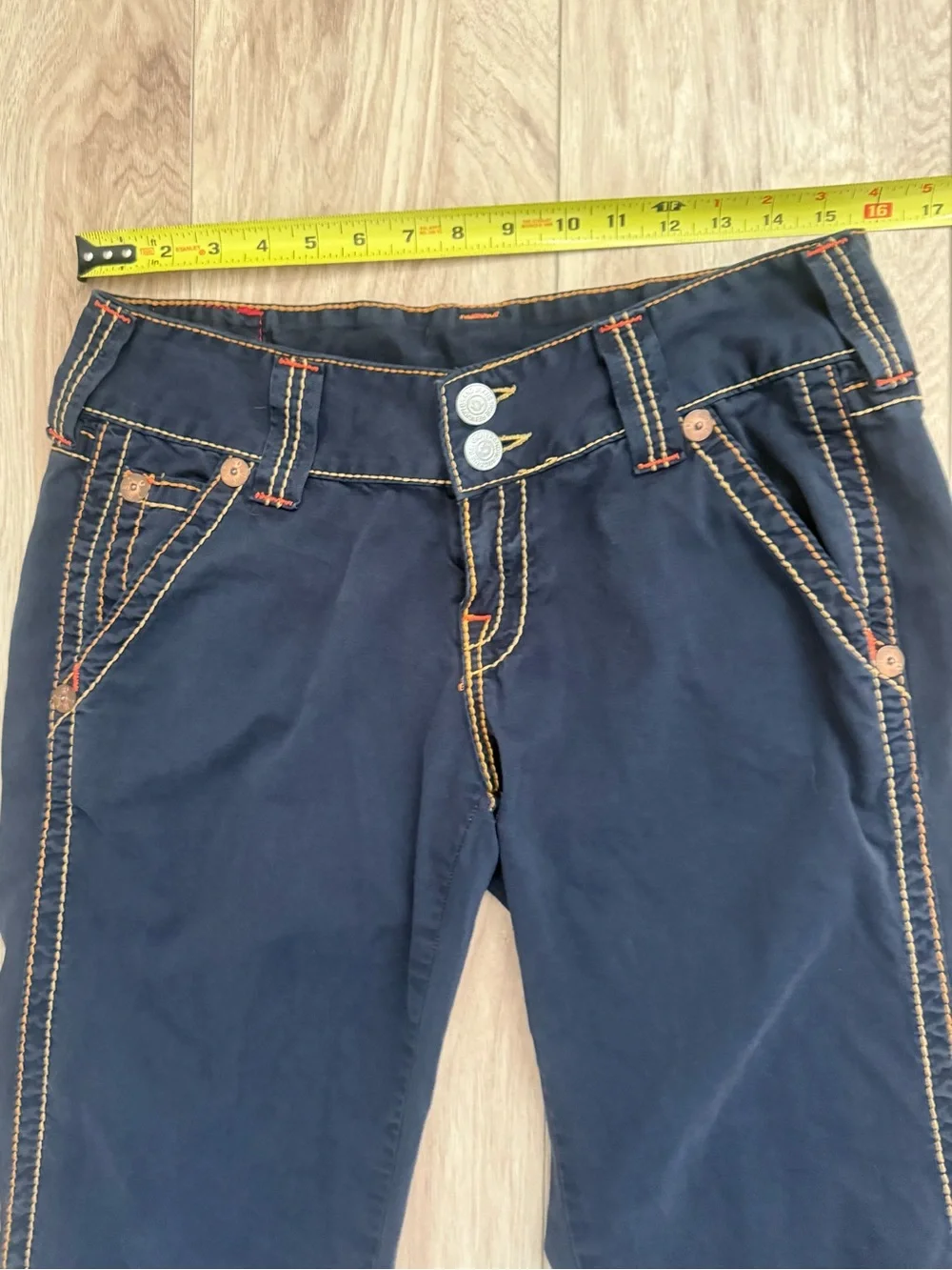 TRUE RELIGION “Big T” Flare Mid Rise Jeans Navy 31 Made in the USA